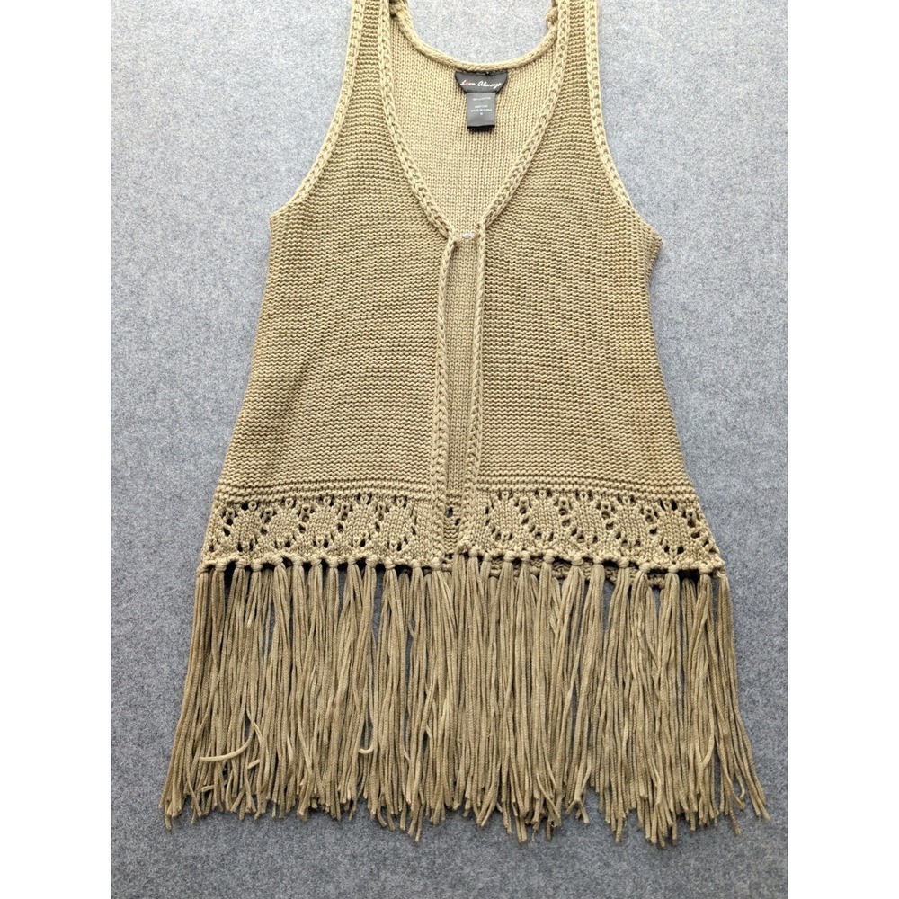 Love Always Women's Bohemian Sweater Top Open Tank Style Fringe Size M Tan‎